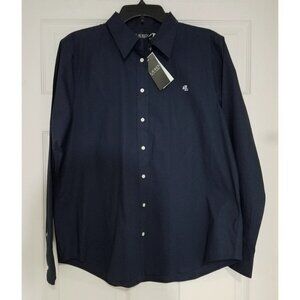 Lauren Ralph Lauren Easy Care Point Collar Long Sleeve Shirt Womens sz XL - Navy